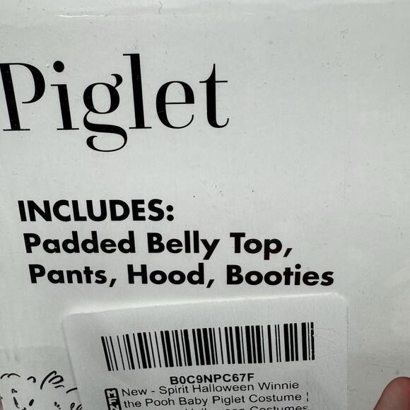 Spirit Halloween Piglet Costume 12-18 Months Padded Belly Top Pants Hood Booties - Picture 2 of 6